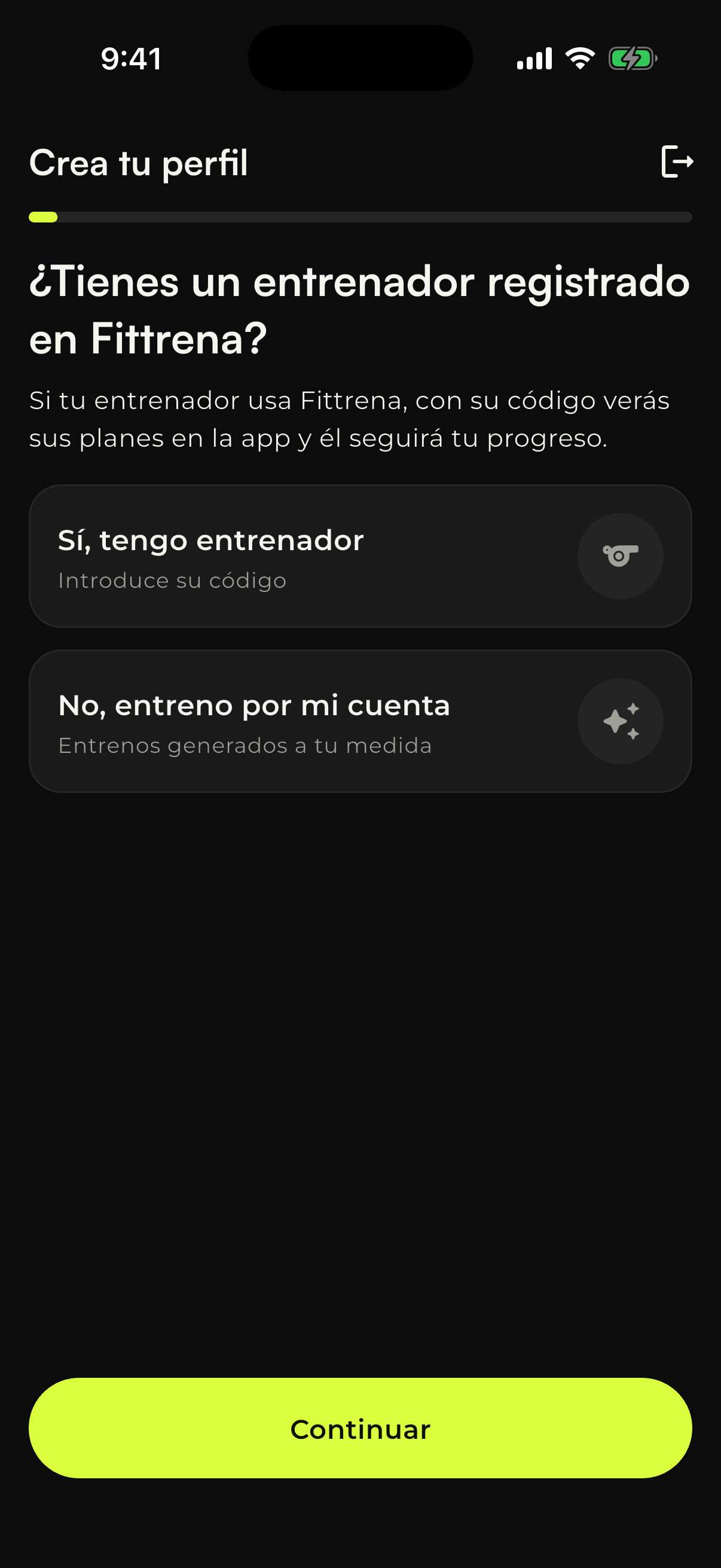 Onboarding táctil de Fittrena